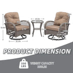 Ensemble de 3 fauteuils de jardin pivotants en rotin avec table basse en verre