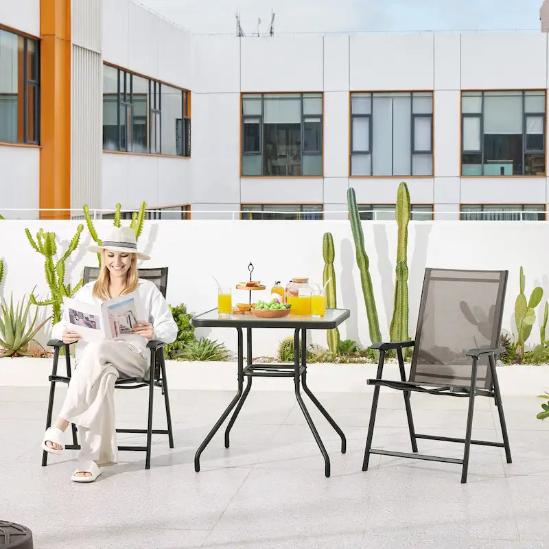 Yaheetech Lot de 4 chaises de salle à manger pliantes pour terrasse avec dossier et accoudoirs