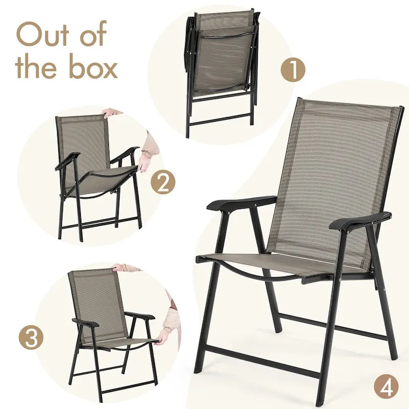 Yaheetech Lot de 4 chaises de salle à manger pliantes pour terrasse avec dossier et accoudoirs
