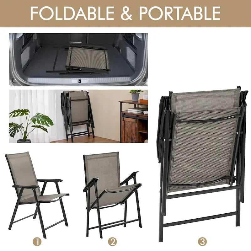 Yaheetech Lot de 4 chaises de salle à manger pliantes pour terrasse avec dossier et accoudoirs