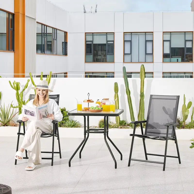 Yaheetech Lot de 4 chaises de salle à manger pliantes pour terrasse avec dossier et accoudoirs