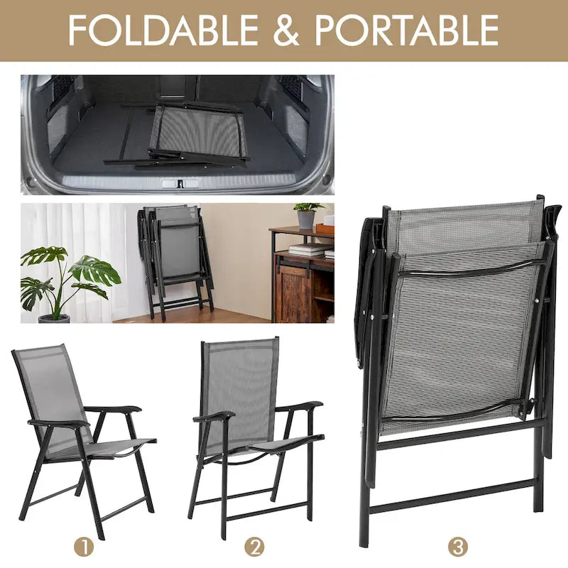 Yaheetech Lot de 4 chaises de salle à manger pliantes pour terrasse avec dossier et accoudoirs