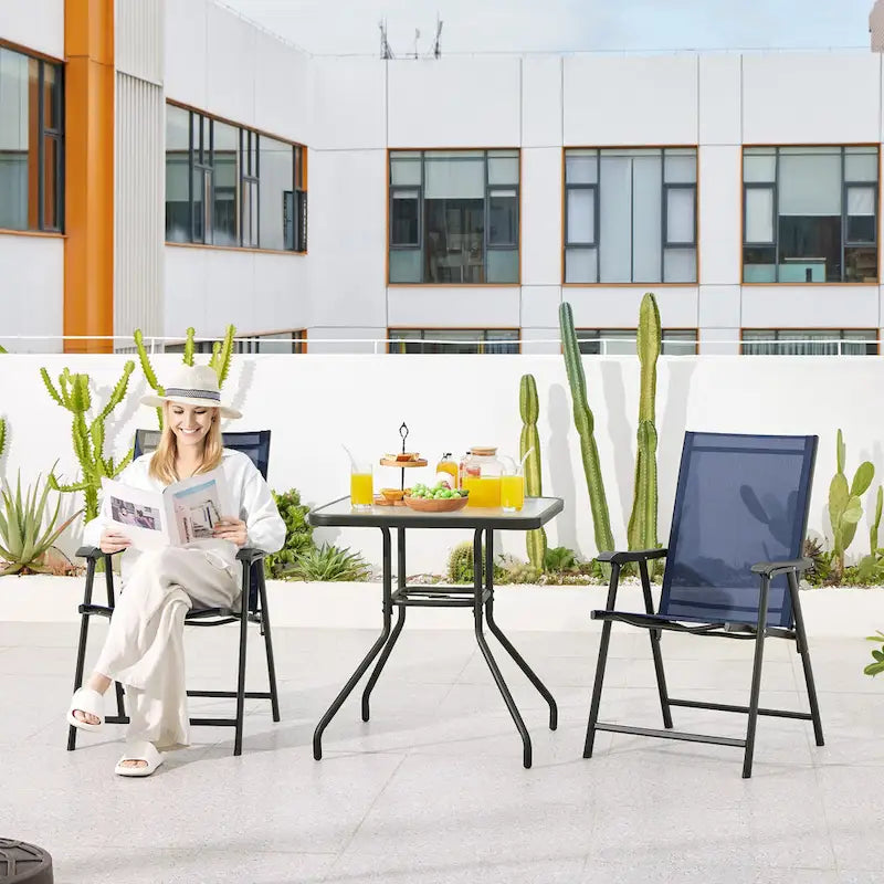 Yaheetech Lot de 4 chaises de salle à manger pliantes pour terrasse avec dossier et accoudoirs