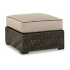 Pouf d'extérieur Waga 74 cm, assise rembourrée, résine tressée, marron et beige