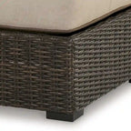 Pouf d'extérieur Waga 74 cm, assise rembourrée, résine tressée, marron et beige