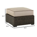 Pouf d'extérieur Waga 74 cm, assise rembourrée, résine tressée, marron et beige