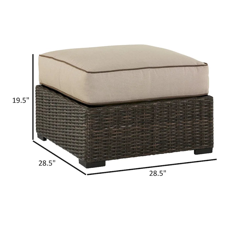 Pouf d'extérieur Waga 74 cm, assise rembourrée, résine tressée, marron et beige