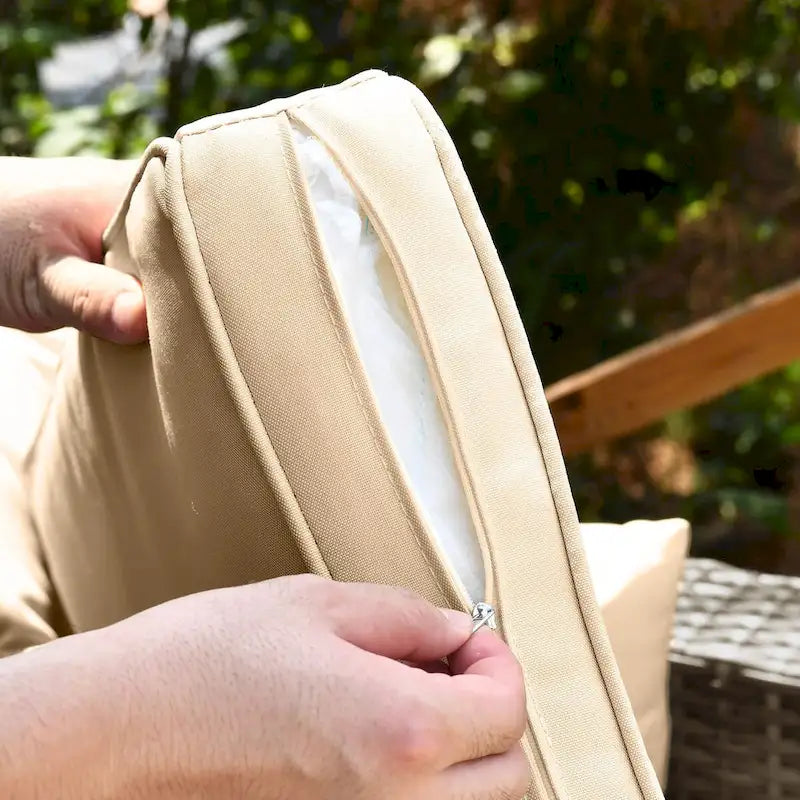 Ensemble de conversation Moasis 7 pièces pour patio, comprenant un canapé d'angle extérieur avec coussins et une table basse, idéal pour le jardin, le balcon ou la cour.