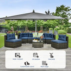 Ensemble de conversation Moasis 7 pièces pour patio, comprenant un canapé d'angle extérieur avec coussins et une table basse, idéal pour le jardin, le balcon ou la cour.