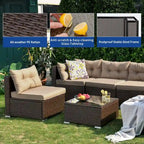 Ensemble de conversation Moasis 7 pièces pour patio, comprenant un canapé d'angle extérieur avec coussins et une table basse, idéal pour le jardin, le balcon ou la cour.