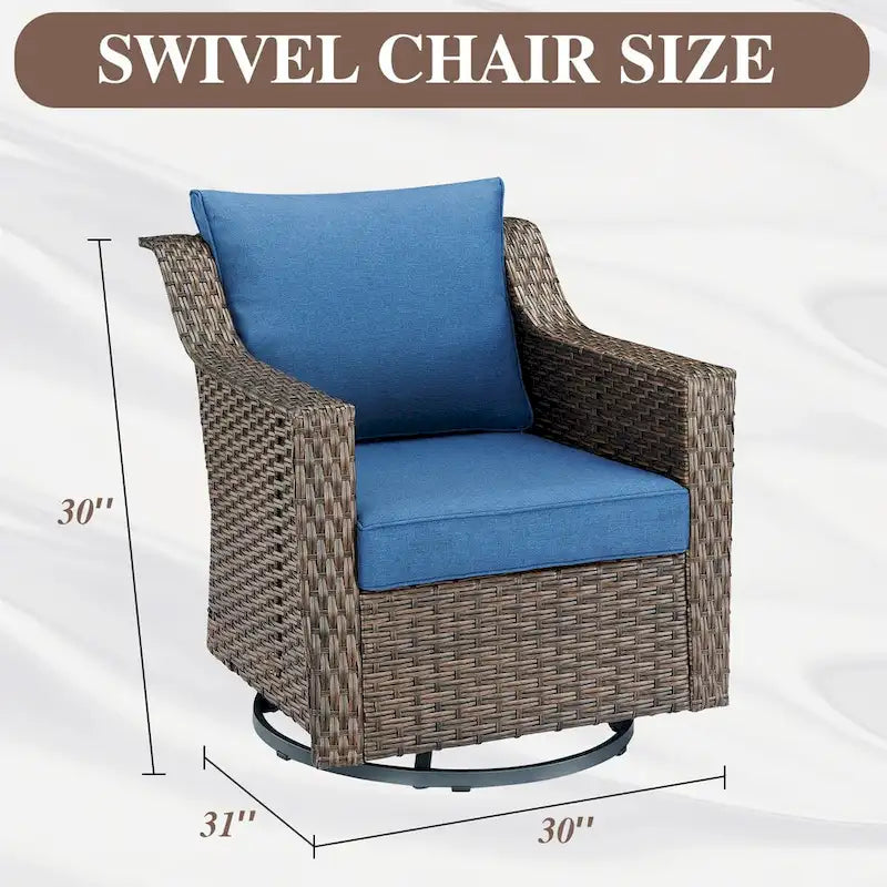 Ensemble bistro de patio pivotant à 360° en résine tressée avec coussin moelleux - Marron