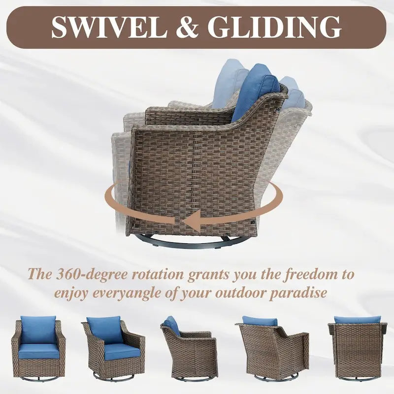 Ensemble bistro de patio pivotant à 360° en résine tressée avec coussin moelleux - Marron