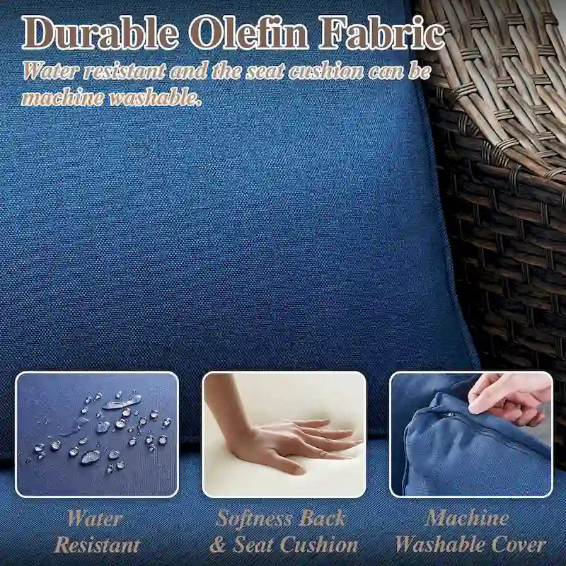 Ensemble bistro de patio pivotant à 360° en résine tressée avec coussin moelleux - Marron