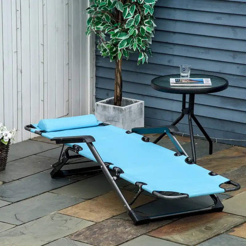 Chaise longue pliante d'extérieur, chaise de bronzage 2 en 1 avec coussin et poche, chaise de piscine réglable pour terrasse