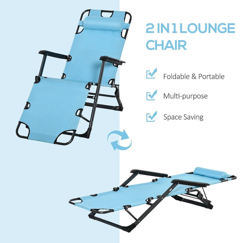 Chaise longue pliante d'extérieur, chaise de bronzage 2 en 1 avec coussin et poche, chaise de piscine réglable pour terrasse