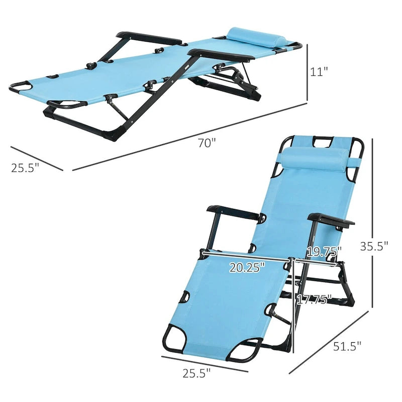 Chaise longue pliante d'extérieur, chaise de bronzage 2 en 1 avec coussin et poche, chaise de piscine réglable pour terrasse
