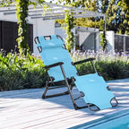 Chaise longue pliante d'extérieur, chaise de bronzage 2 en 1 avec coussin et poche, chaise de piscine réglable pour terrasse