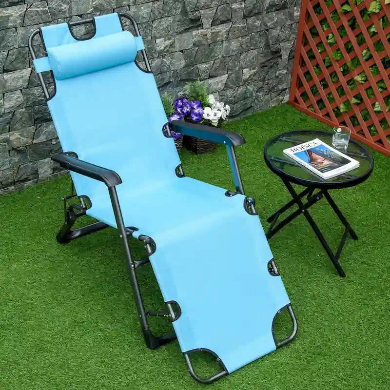 Chaise longue pliante d'extérieur, chaise de bronzage 2 en 1 avec coussin et poche, chaise de piscine réglable pour terrasse