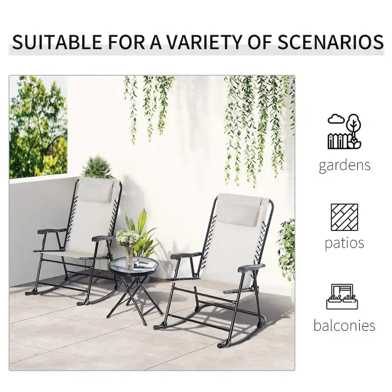 Ensemble de 3 fauteuils à bascule d'extérieur Outsunny avec table basse en verre