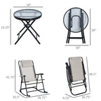 Ensemble de 3 fauteuils à bascule d'extérieur Outsunny avec table basse en verre
