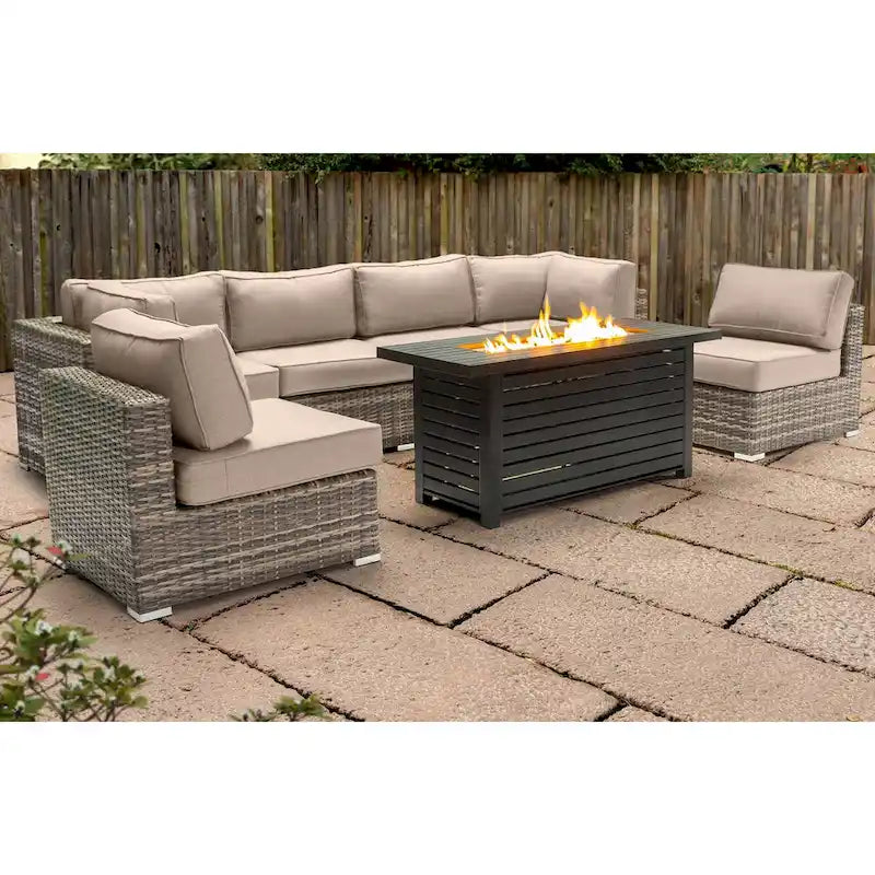 Ensemble de sièges LSI pour 6 personnes avec foyer en métal et coussins Sunbrella