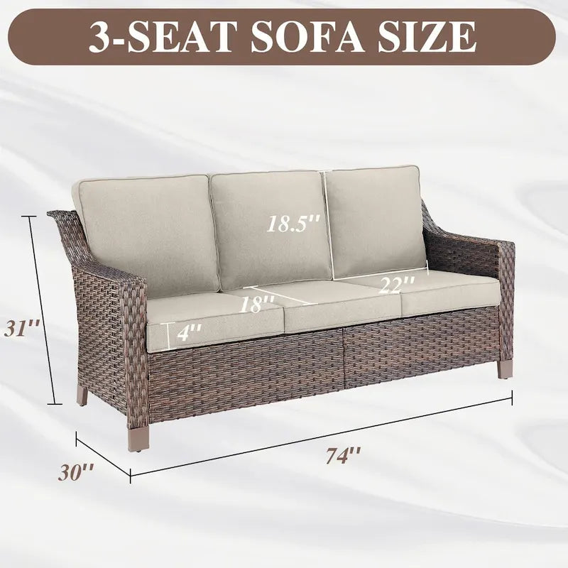 Ensemble canapé 6 pièces en résine tressée avec fauteuil à bascule, pouf et table basse - Marron