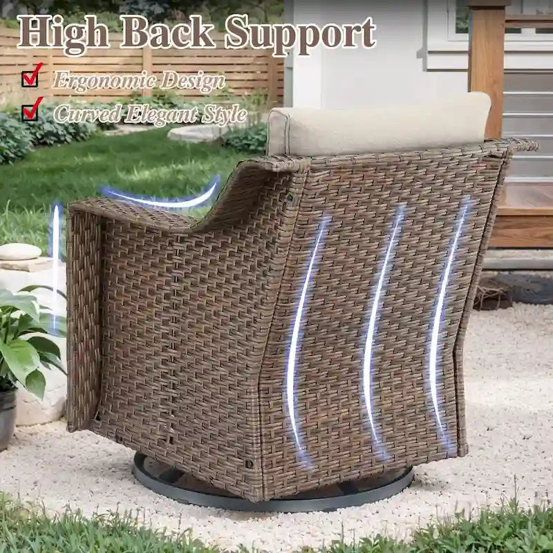 Ensemble canapé 6 pièces en résine tressée avec fauteuil à bascule, pouf et table basse - Marron