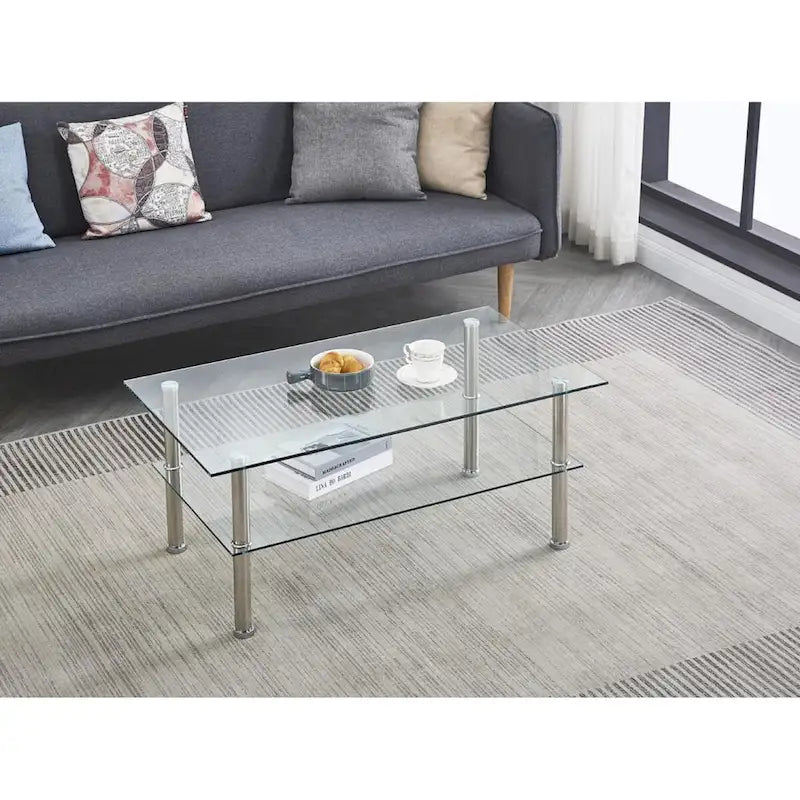 Table basse en verre transparent pour salon - 39,37 x 21,65 x 17,32 cm