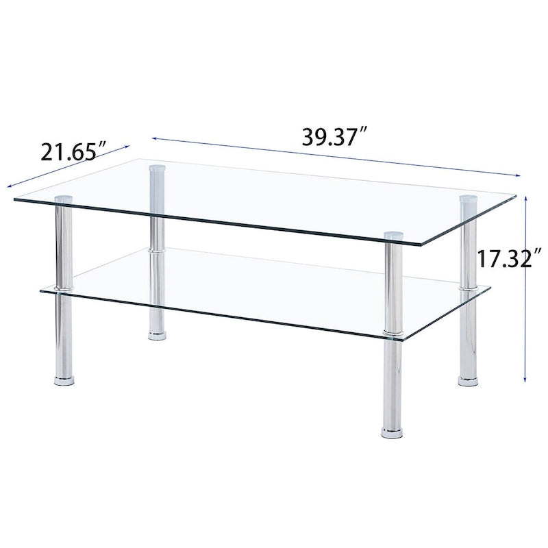 Table basse en verre transparent pour salon - 39,37 x 21,65 x 17,32 cm