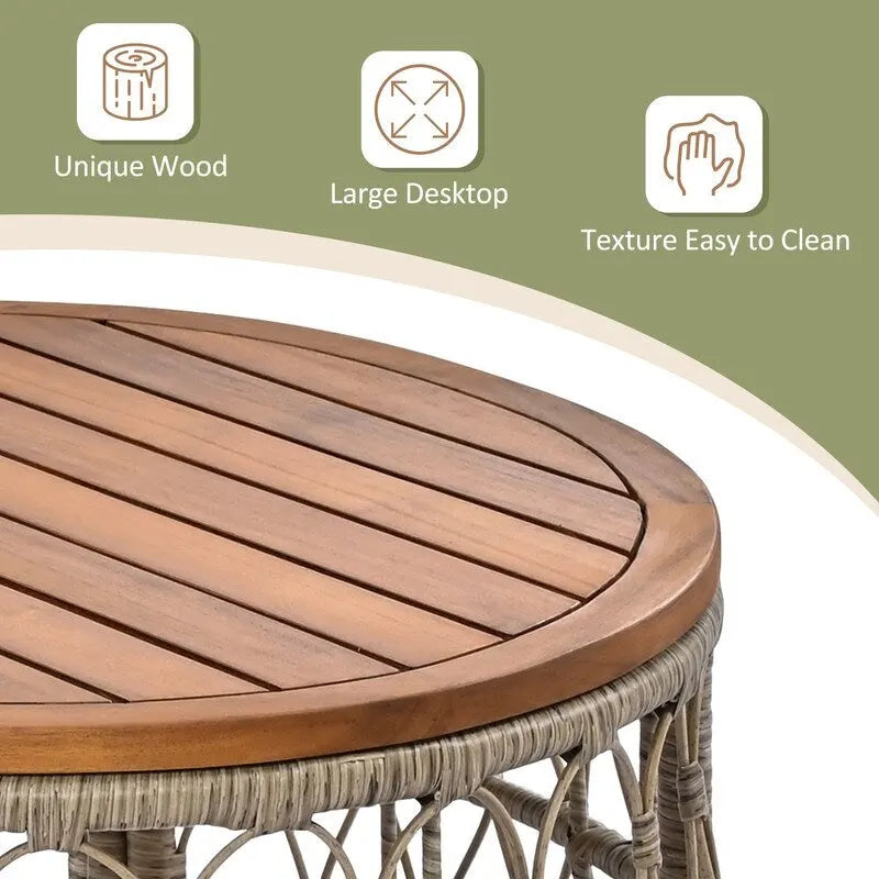 Ensemble de conversation extérieur 4 pièces avec coussins amovibles et plateau en bois