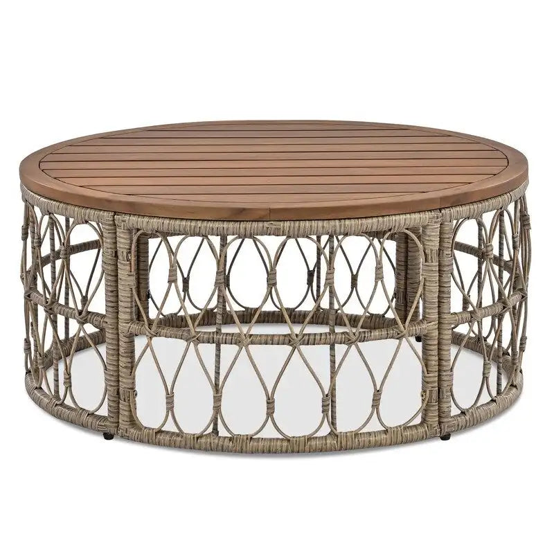 Ensemble de conversation extérieur 4 pièces avec coussins amovibles et plateau en bois