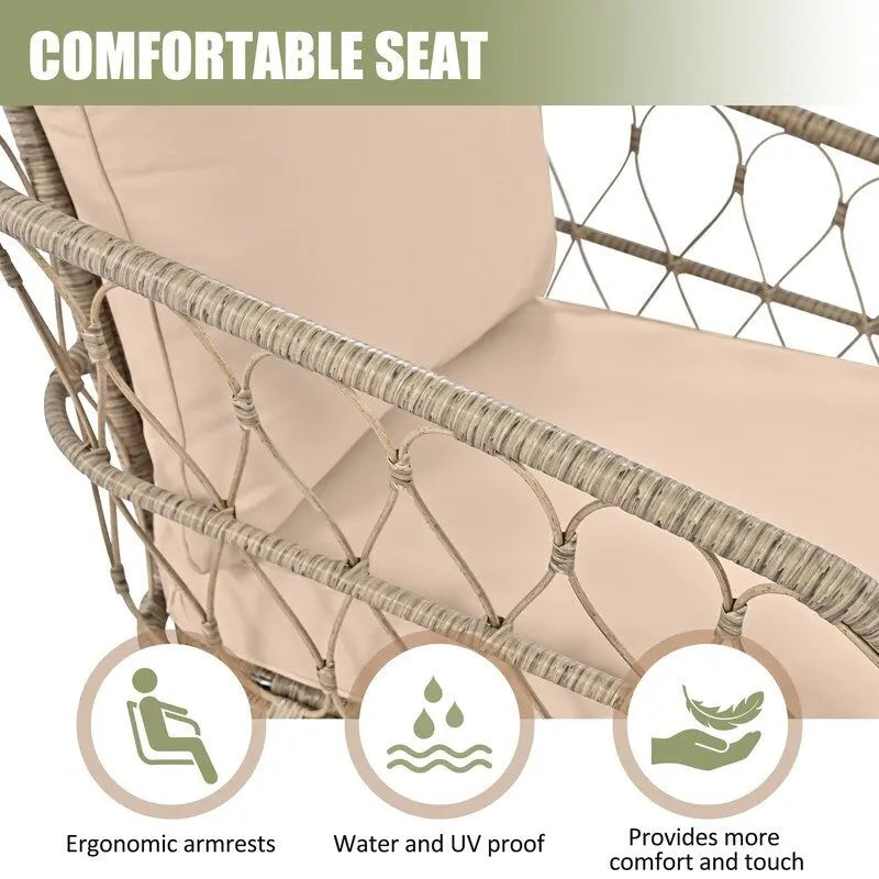 Ensemble de conversation extérieur 4 pièces avec coussins amovibles et plateau en bois