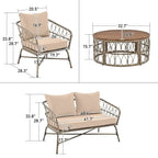 Ensemble de conversation extérieur 4 pièces avec coussins amovibles et plateau en bois