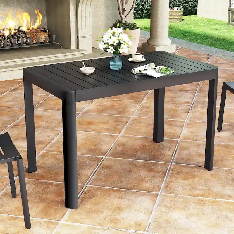 Table de salle à manger extensible en aluminium VredHom pour 4 à 6 personnes - 46,1 / 63,8 (L) x 27,6 (l) x 29,9 (H)