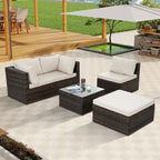 Ensemble de conversation de patio 5 pièces en rotin PE tressé avec coussins