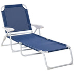 Chaise longue pliante, fauteuil de bronzage d'extérieur, dossier inclinable 4 positions, accoudoirs, structure en métal et tissu en maille