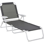 Folding Chaise Lounge, Outdoor Sun Tanning Chair, 4-Position Reclining Back, Armrests, Metal Frame and Mesh Fabric