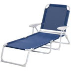 Chaise longue pliante, fauteuil de bronzage d'extérieur, dossier inclinable 4 positions, accoudoirs, structure en métal et tissu en maille