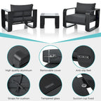 Ensemble de mobilier de jardin en aluminium 3 pièces avec coussin et table basse