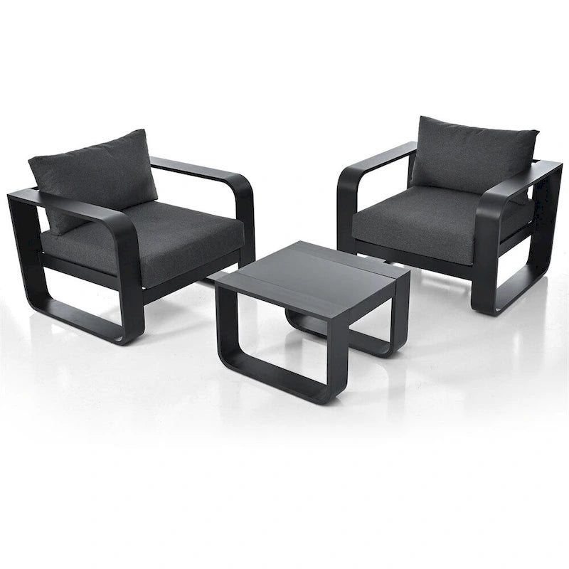 Ensemble de mobilier de jardin en aluminium 3 pièces avec coussin et table basse