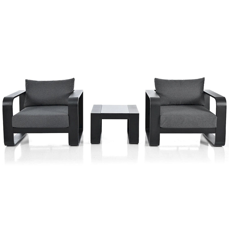 Ensemble de mobilier de jardin en aluminium 3 pièces avec coussin et table basse