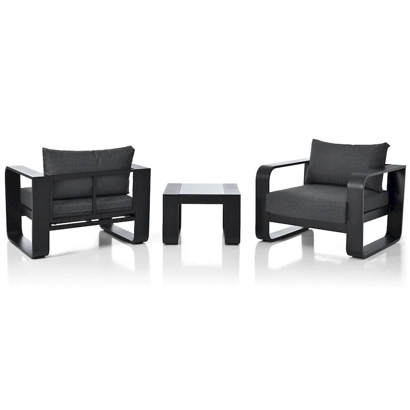 Ensemble de mobilier de jardin en aluminium 3 pièces avec coussin et table basse