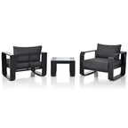 Ensemble de mobilier de jardin en aluminium 3 pièces avec coussin et table basse