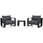 Ensemble de mobilier de jardin en aluminium 3 pièces avec coussin et table basse