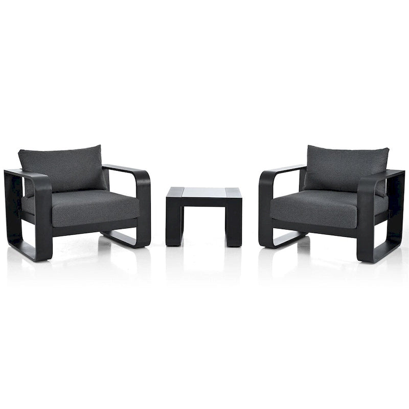 Ensemble de mobilier de jardin en aluminium 3 pièces avec coussin et table basse