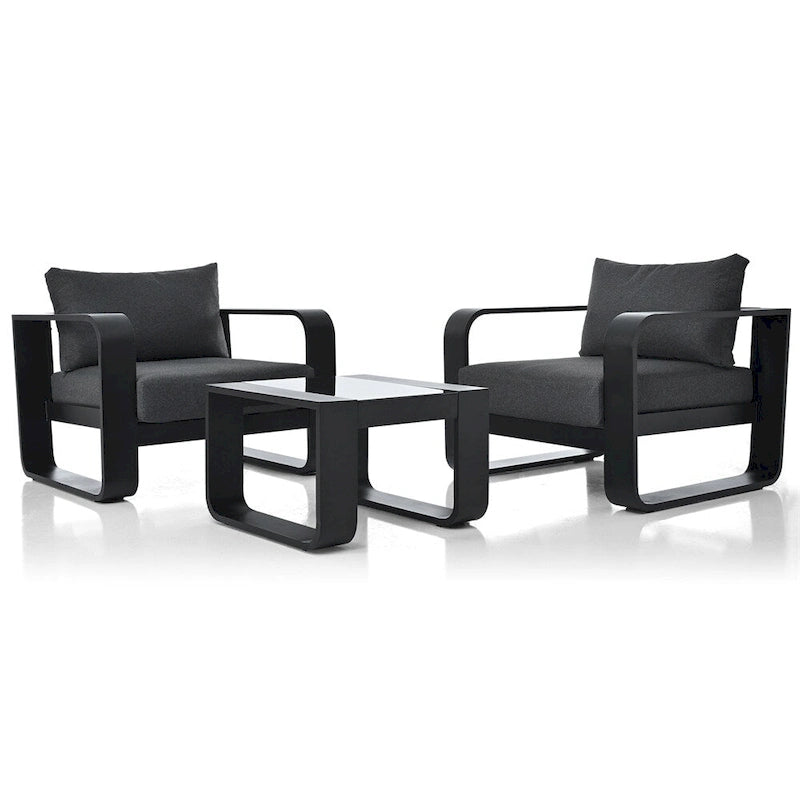 Ensemble de mobilier de jardin en aluminium 3 pièces avec coussin et table basse