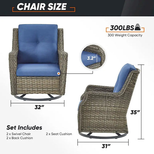 Ensemble de 4 chaises de patio avec repose-pieds, fauteuils à bascule pivotants - Gris