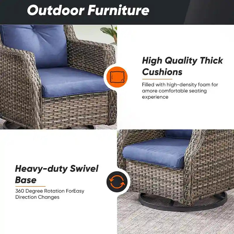 Ensemble de 4 chaises de patio avec repose-pieds, fauteuils à bascule pivotants - Gris