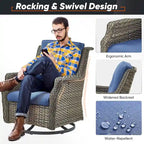 Ensemble de 4 chaises de patio avec repose-pieds, fauteuils à bascule pivotants - Gris