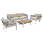 Ensemble de conversation extérieur 4 pièces avec table basse et coussins moelleux